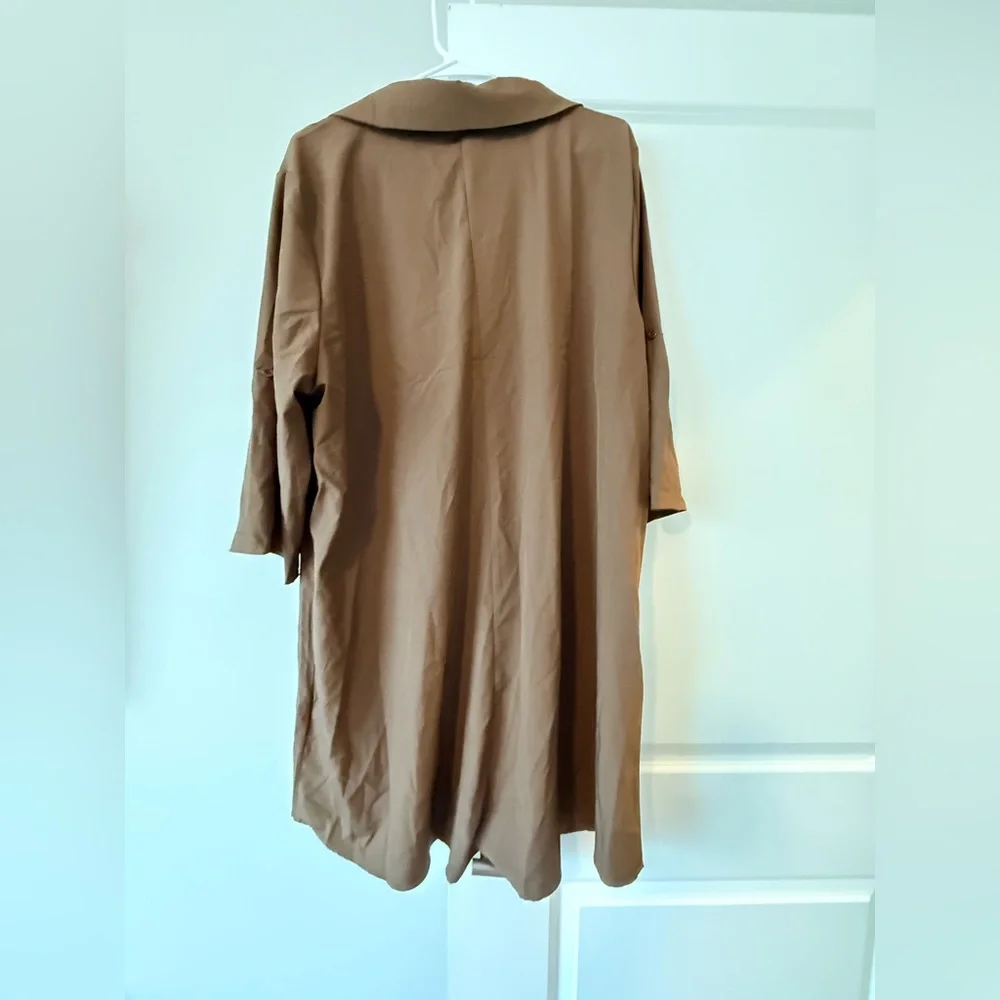 SHEIN Brown Collared V-Neck Midi Shirt Dress